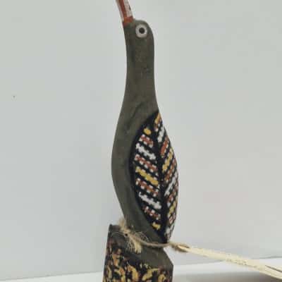 Original Aboriginal Bathurst Island Hand Painted & Carved Tiwi Bird Totem By Barry Kantilla, Noaruwanajirri INC