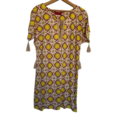 Tigerlily Womens  Size 8 Casual Dress Natural / Olive / Pattern / Red / Yellow 