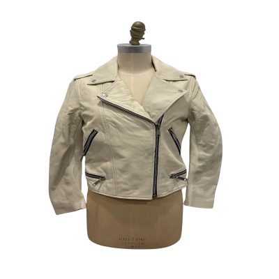 NEW Fate + Becker Womens  Size 10 Leather Jacket Off White 