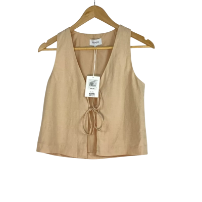 Piper - Sand Tie-Front Sleeveless Linen Waistcoat (Size 6)