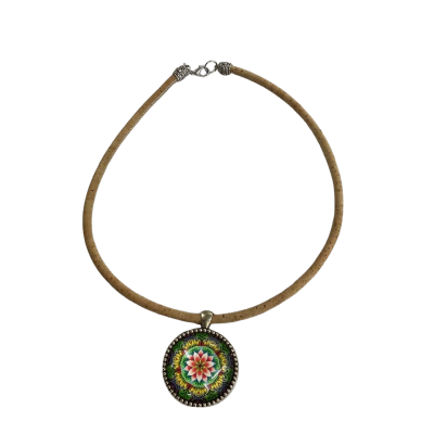 Cork Necklace with Mandala Pendant