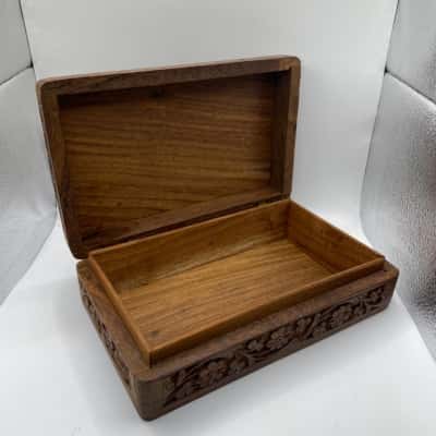 Hand carved wooden trinket box