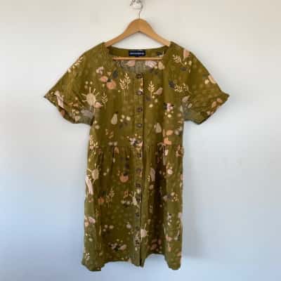 Princess Highway Green Pattern Short Sleeve Button Up Mini Dress Size 10