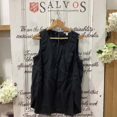 Country Road Brand! SLEEVELESS CREWNECK 100% LINEN SHIRT! MADE IN SRI LANKA! Womens  Size 12 Sleeveless Top Black  