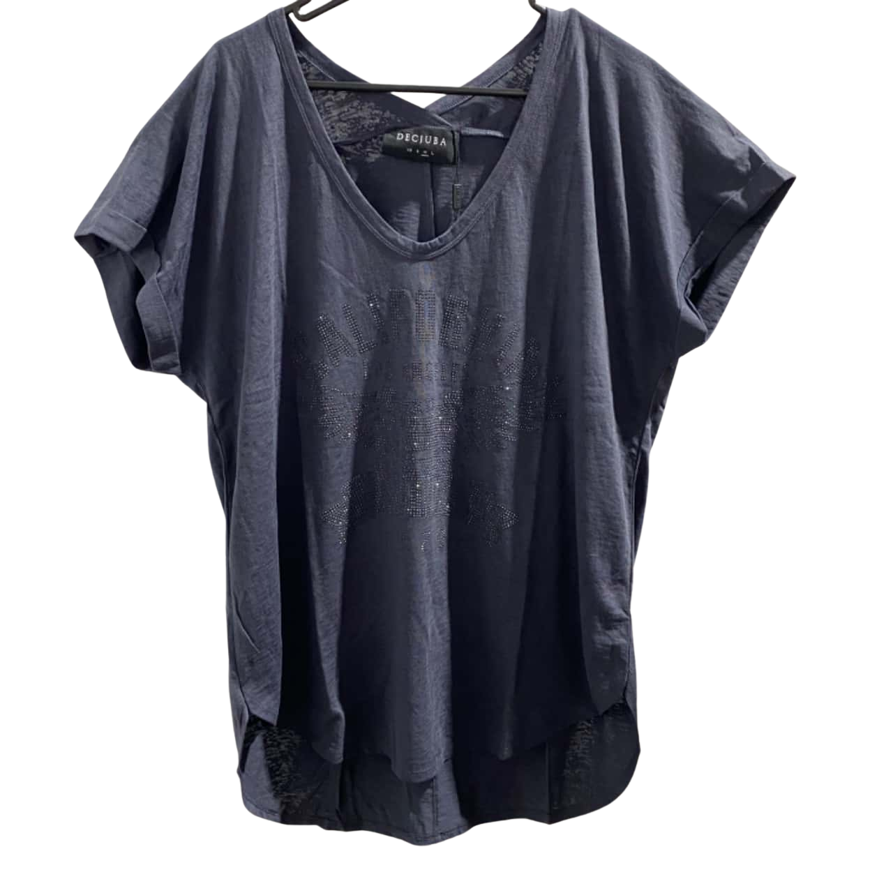 BNWT Decjuba Womens Size M California Stud Boyfriend Tshirt Navy Blue