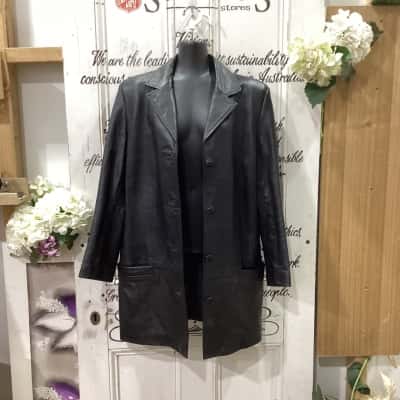 VINTAGE! OSBER BRAND! MADE IN AUSTRALIA! 100% LEATHER JACKET! LONGLINE TRENH STYLE COAT! Womens  Size M Leather Jacket / Trench Coat Black  