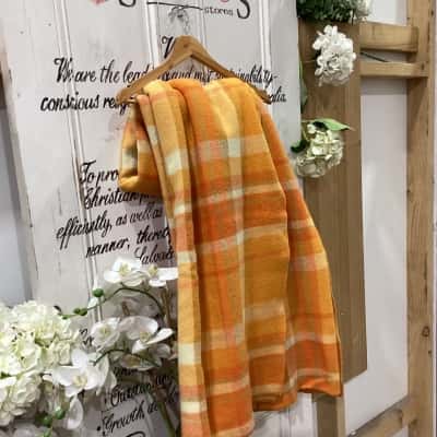 VINTAGE 100% PURE WOOL BLANKET! ORANGE TONES CHECKED PLAID PATTERNED! SIZING APPROXIMATELY 230CM by 170CM