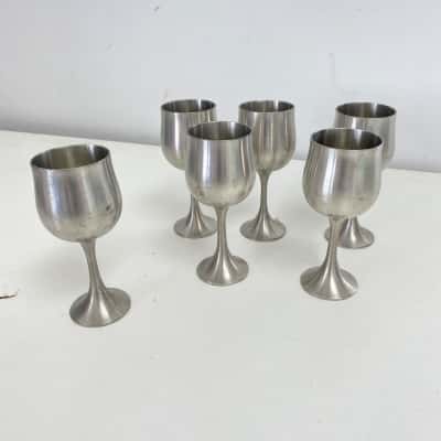 Vintage Authentic Royal Selangor Satin Finish Solid Pewter Mini Stemware Goblets Set Of 6