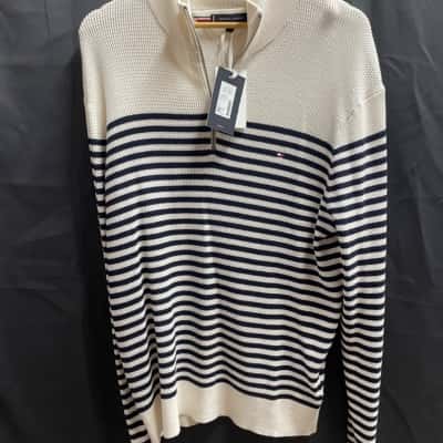 Tommy Hilfiger Mens Size L Ivory Petal/Desert Sky Zip Up Jumper