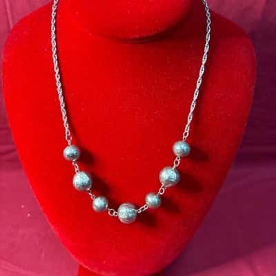  Women's Hand Beaten Silver Balls Necklace 