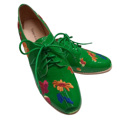 New With Tags DJANGO & JULIETTE Aubrie Bright Emerald Fuchsia Multi Patent Leather Lace Up Flats in Size 39
