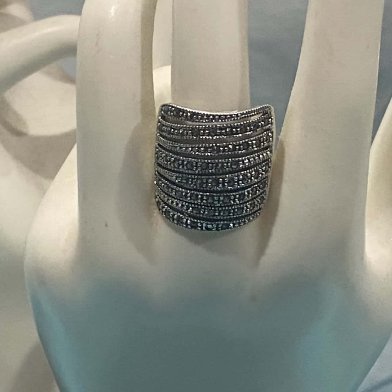 Womens 925 Silver Large Marcasite Ring Statement Dress Ring Size 9(s)