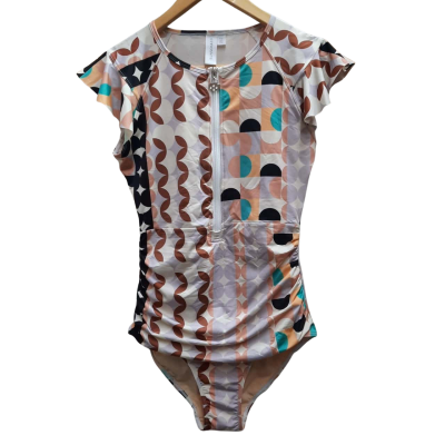 SUNSOAKED Size 10 One Piece with Ruffled Cap Sleeves