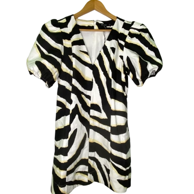 Decjuba Womens  Size 12 Midi Dress Black  / Pattern / White / Yellow 