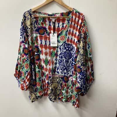 Orientique Womens  Size 22 3/4 Sleeve Top Floral G