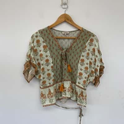 Arnhem Green Floral Short Sleeve Top  Size 14 