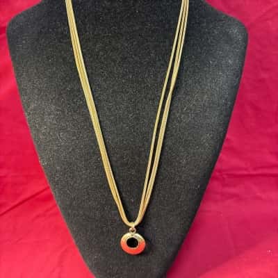  Women's Gold Tone Multi Chain Necklace with Circular Open Centre Pendant