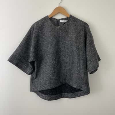 Carla Zampatti Womens  Size 12 Boxy Grey Tweed Top NEW without TAGS