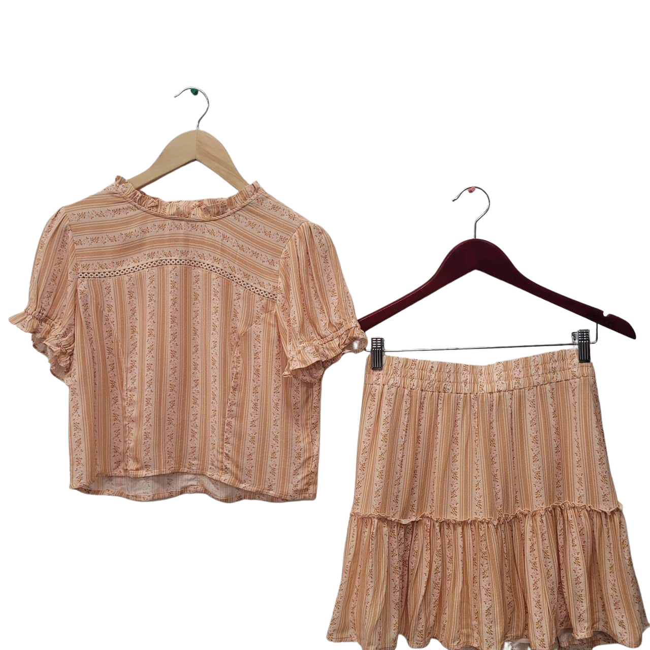 Sportsgirl Womens Size 10 2 Piece Orange Floral Stripe Skirt and Top(s)