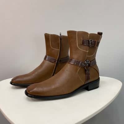  Delli Aldo Mens  Size 8 Leather lined Westeem Boots Brown 