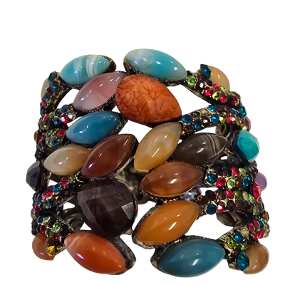 Womens Multicoloured Bead and Multicoloured Diamante Bracelet 