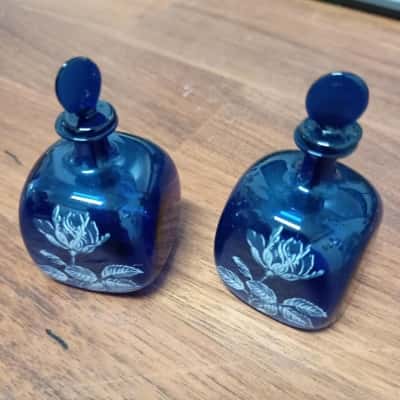 2 x Blue Glass Perfume Bottles