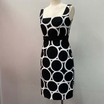 London Times Womens  Size 10 / 12 Midi Dress / Sleeveless Dress  Black  / Pattern / White 