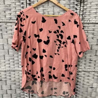 Selected Femme Womens  Size 40 Short Sleeve Top Black  / Pink  