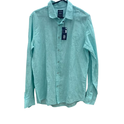 HSM Mens  Size L Mens Blue Shirt 70% linen 30% cotton 