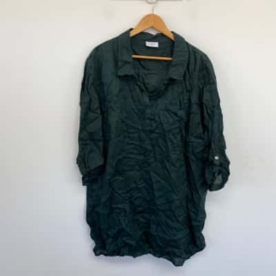 Sussan Green 100% Linen Long SLeeve Mini Dress  Size XXL 