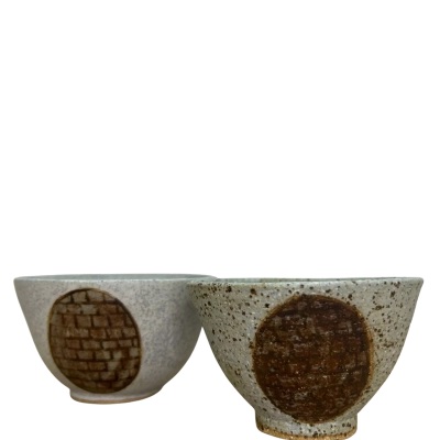 Stamped Small Studio Pottery Bowls set of 2
