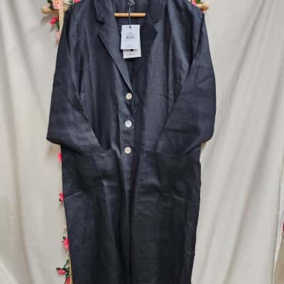 Womens TIRELLI Black Linen Duster Coat Size M RRP $139.95