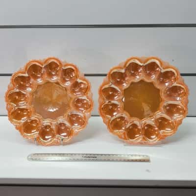 Duo Vintage Indiana Glass "Marigold" Carnival Glass Deviled Egg Plate (Hobnail Pattern)