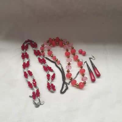 Pretty Pink & Red Women's Costume Earrings & Necklace Combo Assorted Jewellery Pack
