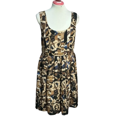 Portmans Womens  Size 12 Pleated Dress Brown / Multicoloured 