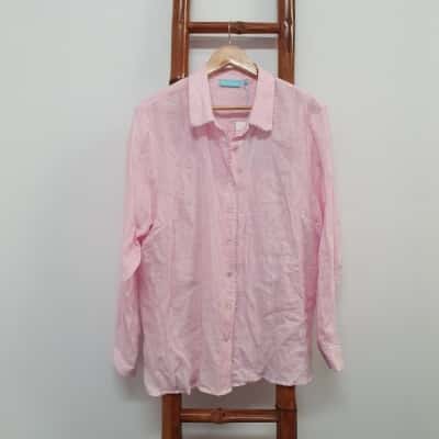 Blue Illusion Women's Size 3L French Linen Pink Stripe Shirt - New With Tags
