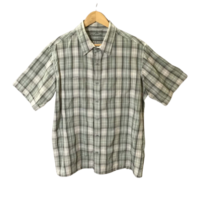 Men’s Size L Grey And White Plaid Kathmandu Short Sleeve Shirt 