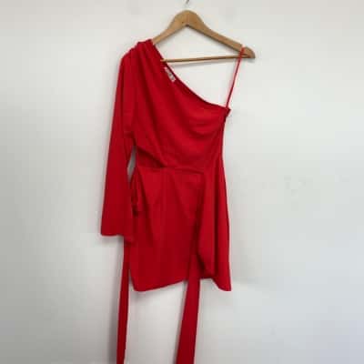 Premonition Red One Shoulder Long Sleeve Cut Out Mini Dress  Size 8 
