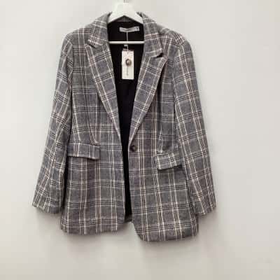 Lorraine Womens  Size 12 Blazer Beige / Black  / Checked / White 