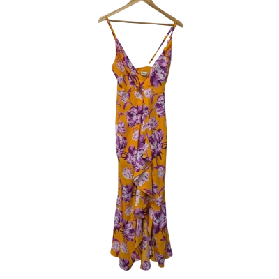 Sheike Womens  Size 8 Cocktail Dress / Floral Dress / Midi Dress / Shoestring Strap Dress Purple / Yellow 