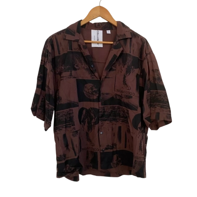  Collusion Womens  Size M Button Up Top / Short Sleeve Top Black  / Brown / Pattern 