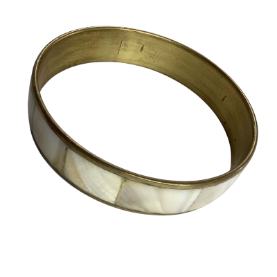 Vintage Brass & Mother of Pearl Inlay Bangle with- Minimalist design