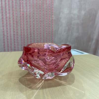 Vintage Pink Handmade Glass Bowl 
