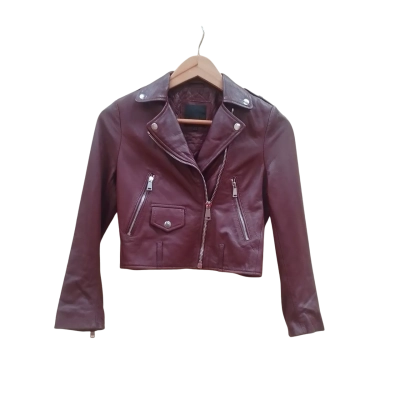 Size 34 Lab Cropped Leather Jacket Maroon