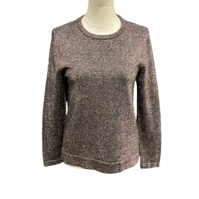 ELK Womens  Size 8 Short Sleeve Top Black with Multicoloured Metalic Thread 