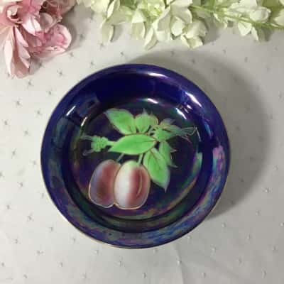 Vintage B.P. Co Ltd Cobalt Blue / Fruit Pattern Lustre Ware Bowl