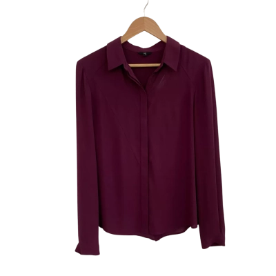 Cue Womens  Size 10 Button Up Top / Long Sleeve Top Maroon / Purple 