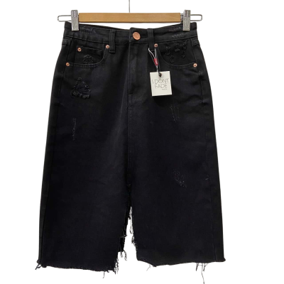 Used U Denim - Black High-rise Distressed Denim Skirt Size 6