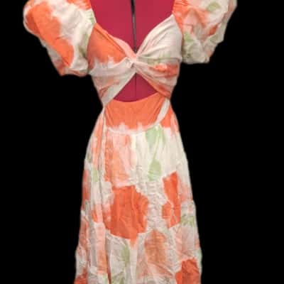  Womens billy j. Size 10 Maxi Dress Green / Orange / Pattern / Peach 