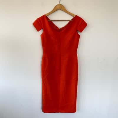 Karen Millen Orange Structured Crepe Cross Detail Midi Dress  Size 8